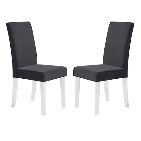 Armen Living Dalia Modern and Contemporary Dining Chair in Black Velvet with Acrylic Legs, PK2 LCDACHBL